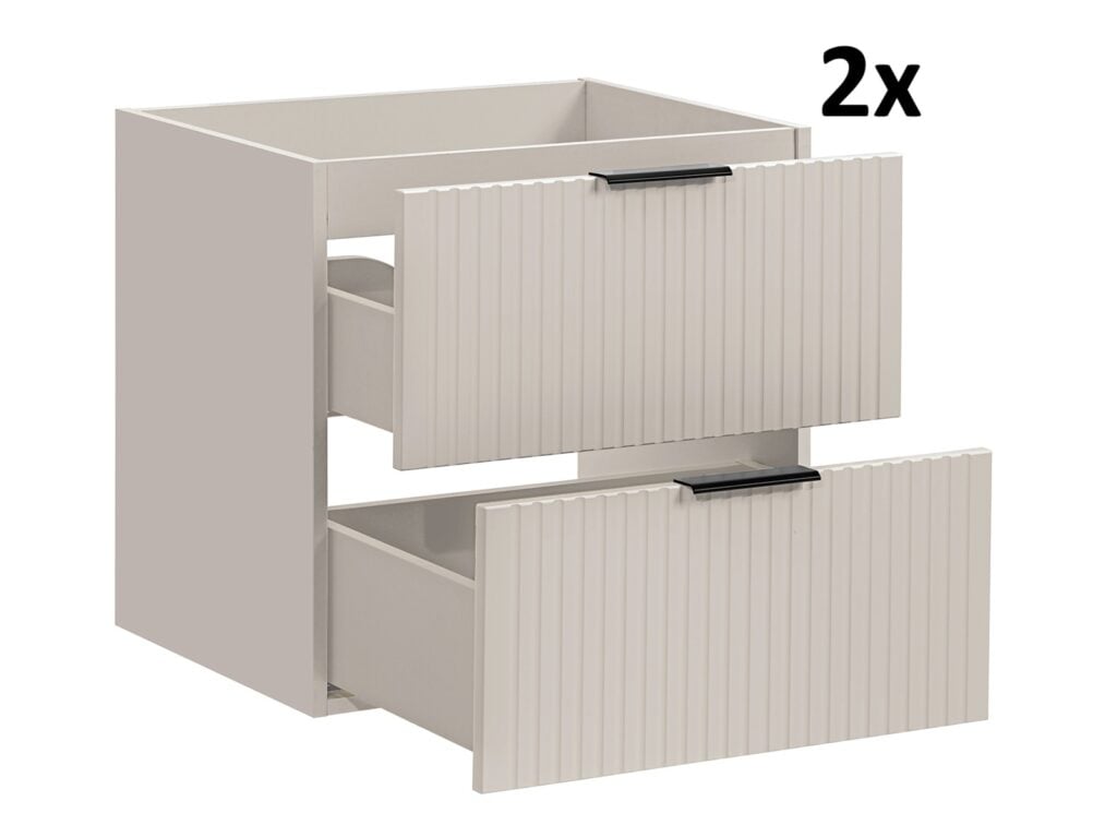 Bathroom Double Vanity Unit 4 Drawer Beige Floating Wall Sink Cabinet 120cm Countertop Fluted Fronts - Adel