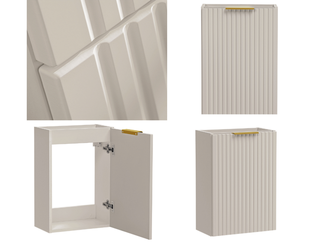 Wall Hung Cloakroom Vanity Unit Slimline Cashmere Beige Fluted 400mm Small Bathroom Sink Cabinet - Adel