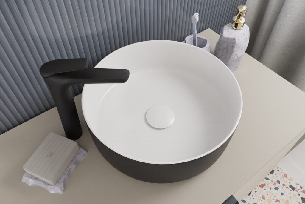 Countertop Bathroom Vanity Unit with Basin 600mm Cashmere Beige Floating Worktop Drawer Cabinet Black Sink - Dalia