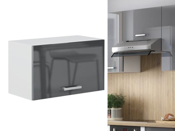 Garage Storage Cabinet Unit 600mm Kitchen Wall Shelf Half Height Slim 1 Lift Up Door Gas Piston Grey Gloss - Luxe