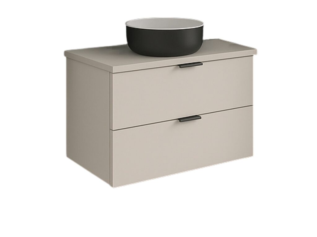 Countertop Bathroom Vanity Unit with Basin 600mm Cashmere Beige Floating Worktop Drawer Cabinet Black Sink - Dalia