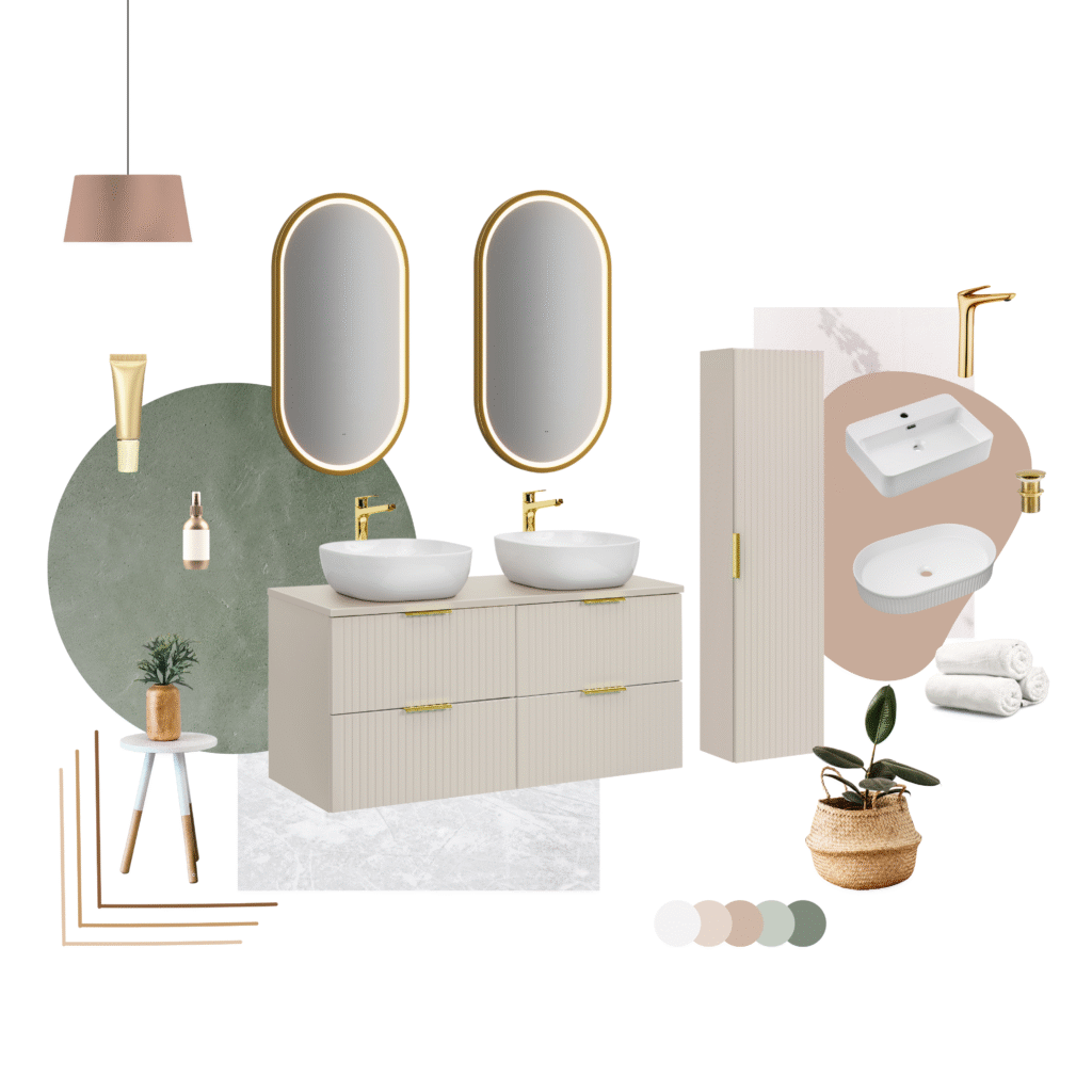 Bathroom Double Vanity Unit 4 Drawer Beige Floating Wall Sink Cabinet 120cm Countertop Fluted Fronts - Adel