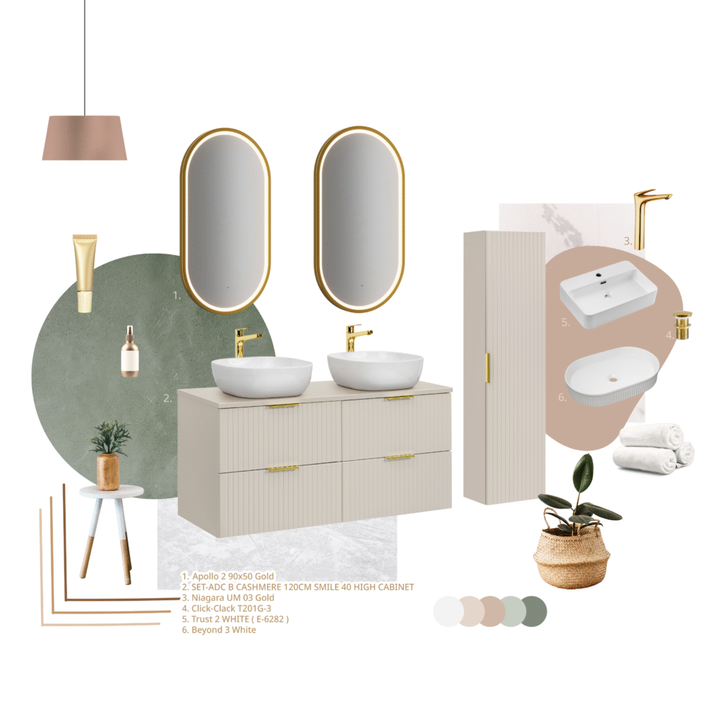 Double Vanity Unit with Basin Fluted Beige Floating Wall Hung Bathroom Sink Cabinet 1200mm Countertop - Adel