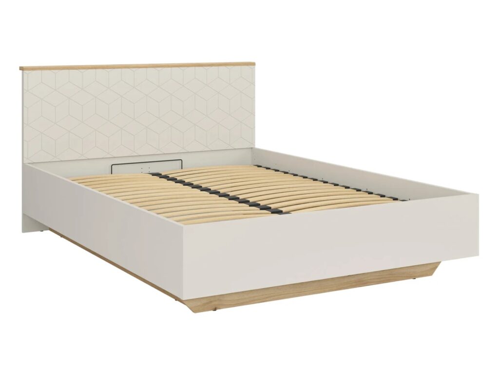 Beige Bed King Size Ottoman Lift Up Storage Frame with Bed Side Tables LED Lights USB USBC Charges - Glamour