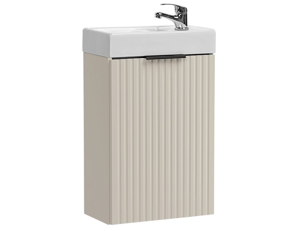 Wall Hung Cloakroom Vanity Unit Slimline Cashmere Beige Fluted 400mm Small Bathroom Sink Cabinet - Adel