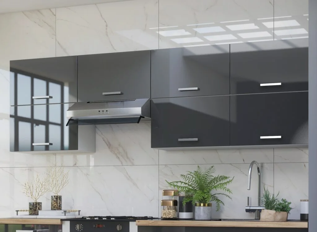 Kitchen Wall Cabinets with Doors 7 Units Storage Set 600mm Half Height Lift Up Grey Gloss Doors - Luxe