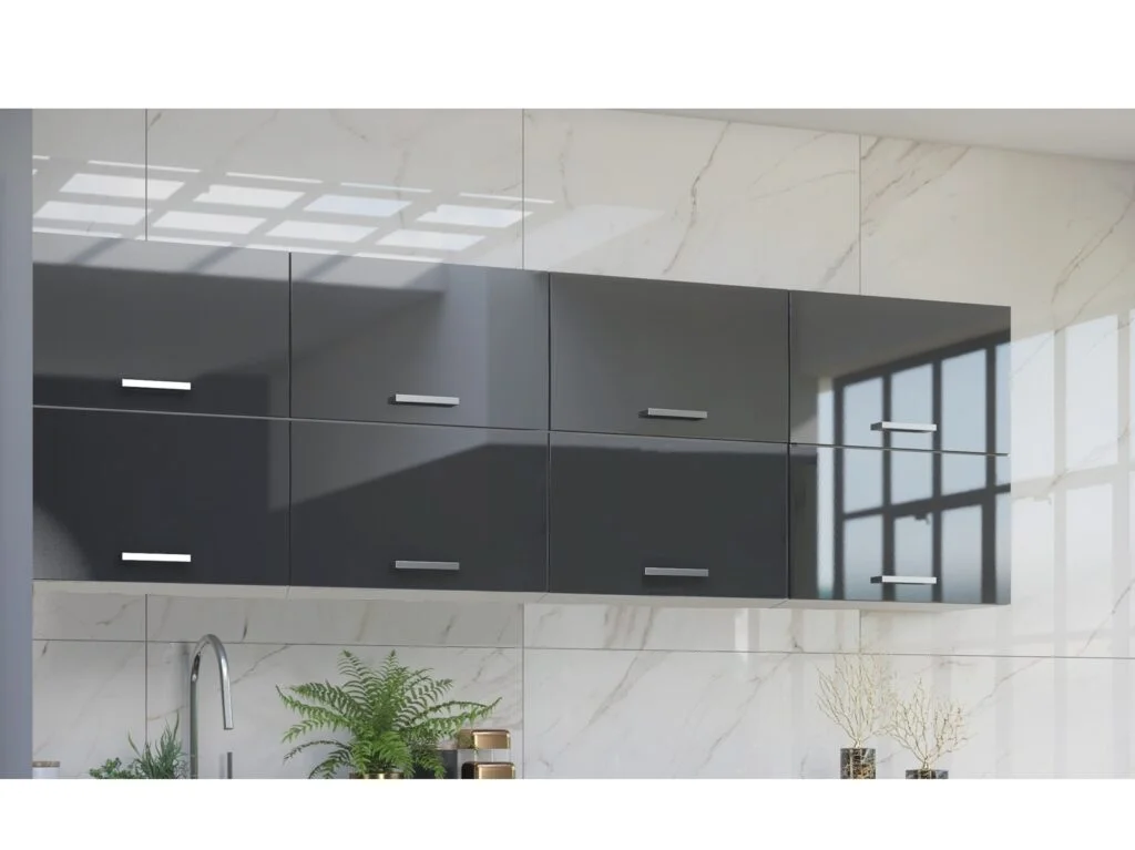 Storage Cabinet Set 8 Units 600mm Kitchen Utility Wall Half Height Lift Up Doors Gas Piston 240cm Grey Gloss - Luxe