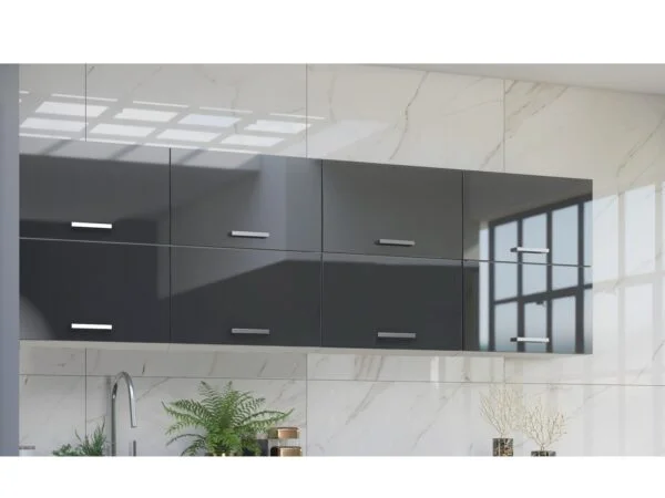Storage Cabinet Set 8 Units 600mm Kitchen Utility Wall Half Height Lift Up Doors Gas Piston 240cm Grey Gloss - Luxe