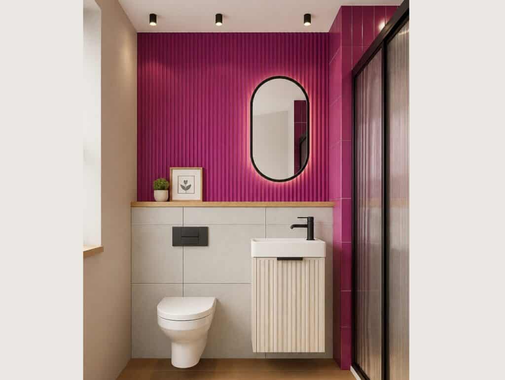 Small Cloakroom Vanity Unit with Sink Slim Wash Basin Compact Cabinet Cashmere Beige Fluted 400mm Wall Hung - Adel