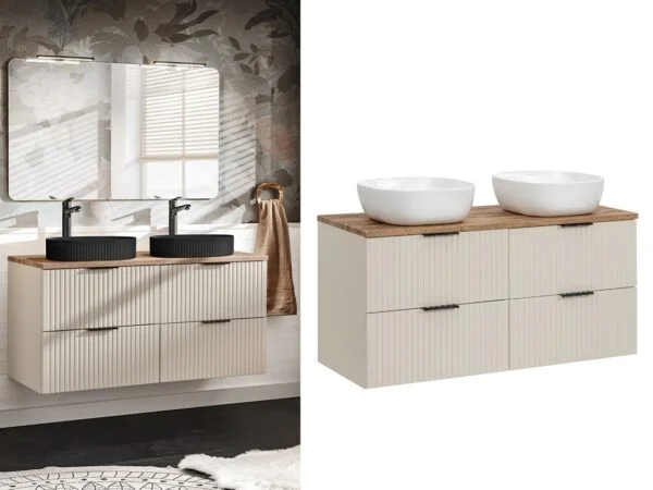 beige double vanity unit with oak worktop hapi sink adel web