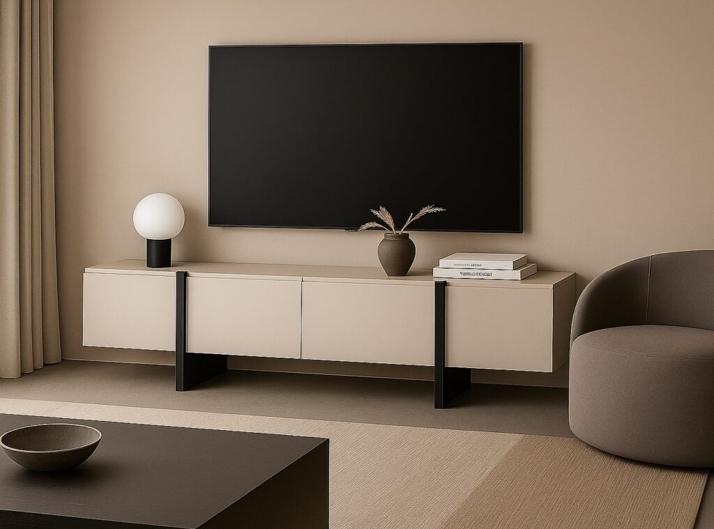 Cashmere Beige Sideboard Storage Cabinet TV Stand Media Entertainment Unit 160cm Handleless Black Legs - Kiznie