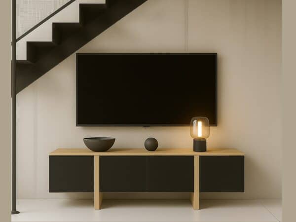 black and oak tv unit with storage kiznie web 1