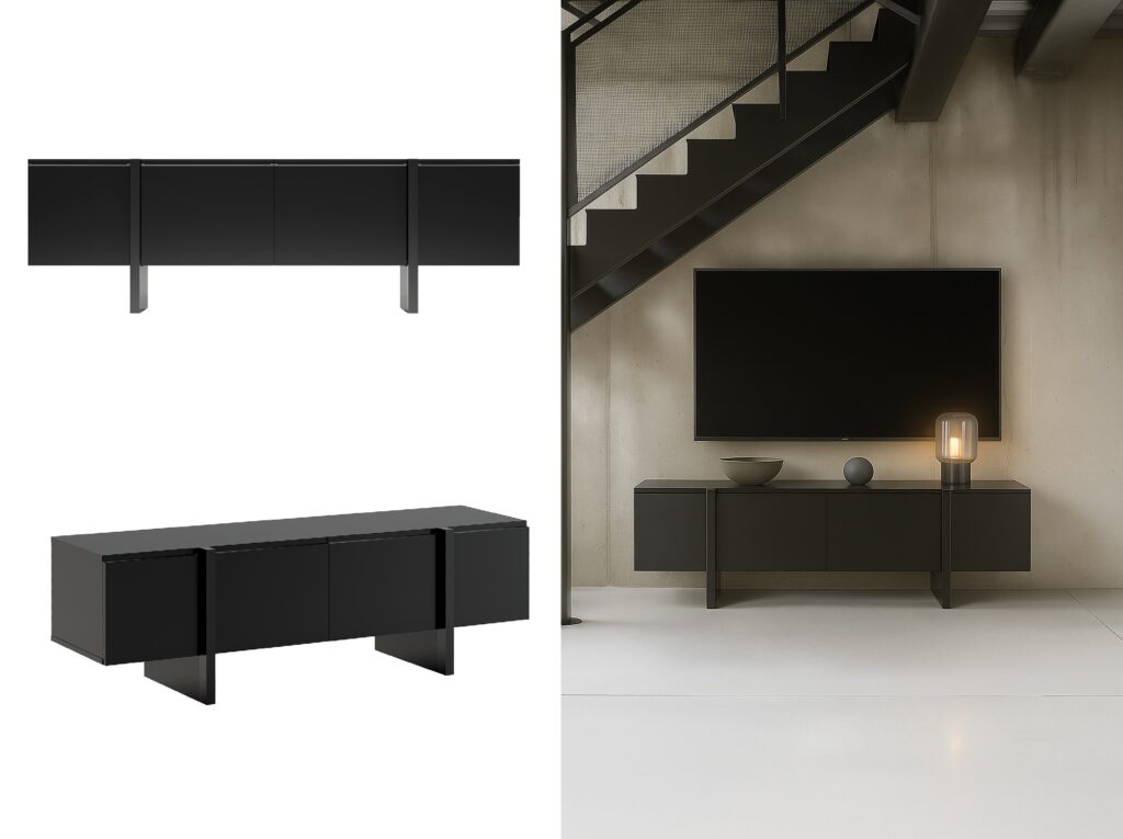 Large Black TV Unit 160cm Cabinet Modern Entertainment Stand with Doors for up to 65 inch TV - Kiznie