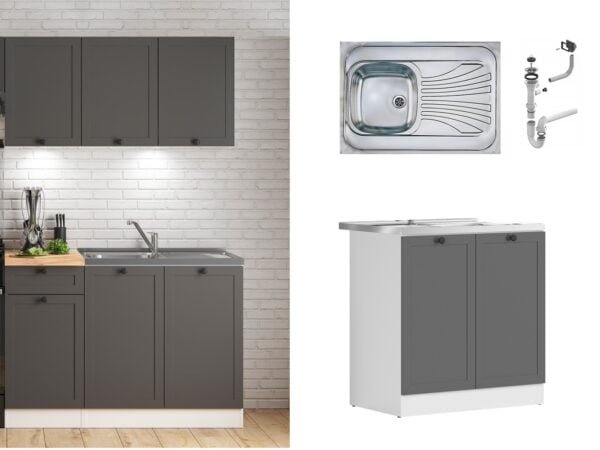 kitchen sink and base unit all-in-one lay on sink and cabinet shaker dark grey