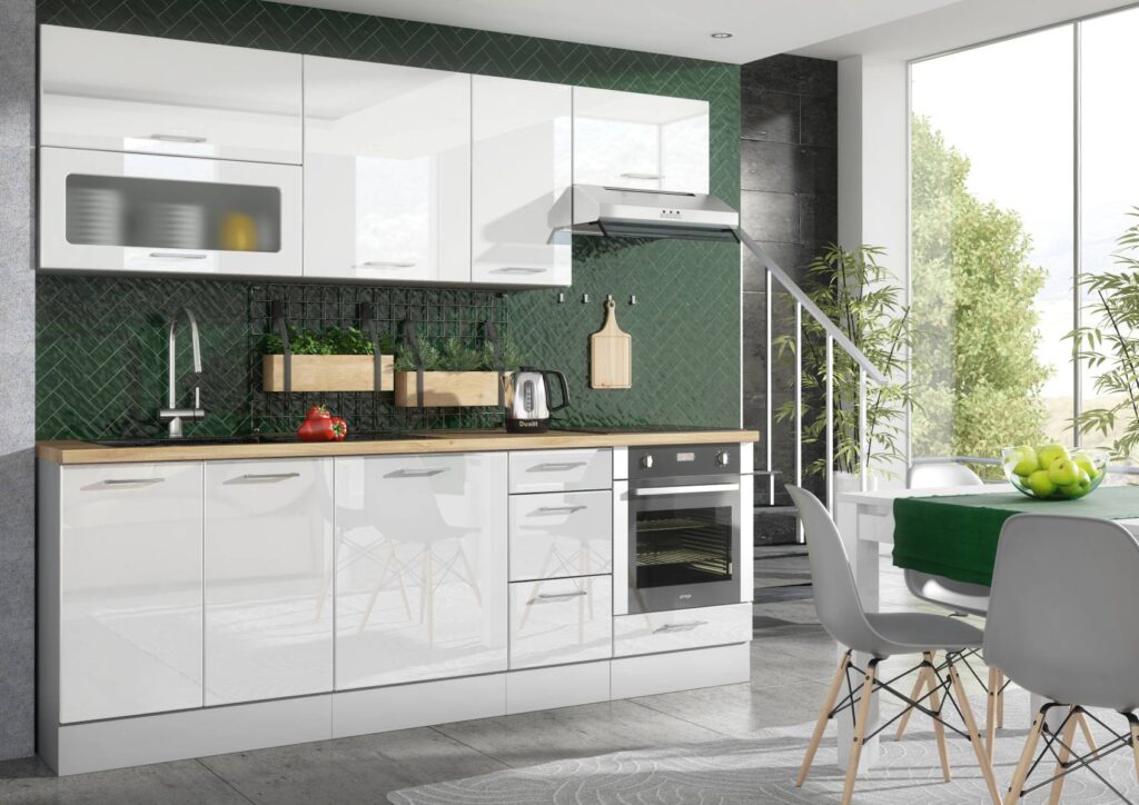 Kitchen Cabinets Cupboard 5 Unit Kitchenette Set White High Gloss Complete 180cm Soft Close Small Kitchen - Ella