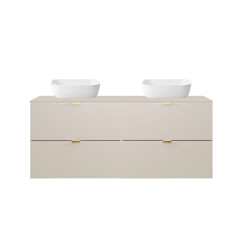 Bathroom Double Vanity with Sinks Beige 1200mm Cabinet Countertop Worktop Modern 4 Drawer Floating Unit - Dalia