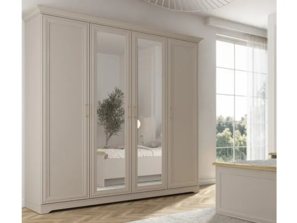 Four Door Mirror Wardrobe Quadruple Wardrobe Storage Unit Cashmere beige effect Anga ROOMSHOT