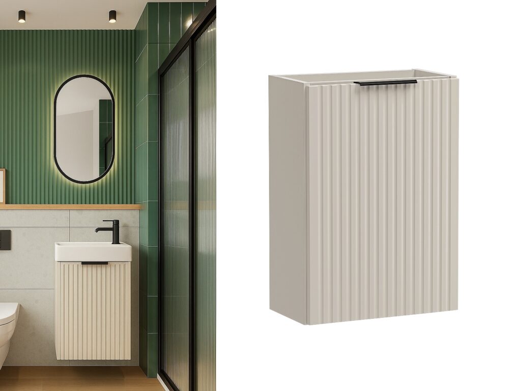 Wall Hung Cloakroom Vanity Unit Slimline Cashmere Beige Fluted 400mm Small Bathroom Sink Cabinet - Adel