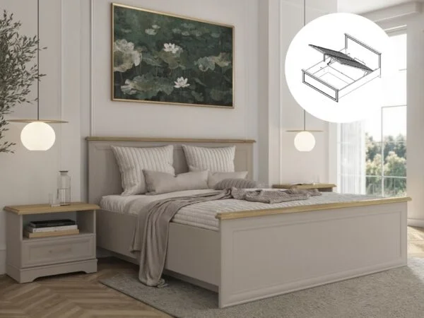 Ottoman Euro King Size 160cm Bedframe Cashmere beige mauvelle oak effect Anga ROOMSHOT