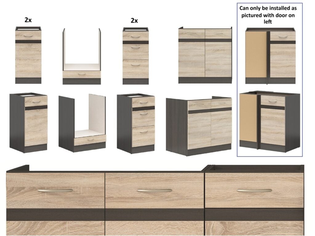 Fitted Kitchen Left Corner Set Wood Effect Cabinets Oak Wenge Effect Freestanding 11 Cupboard Complete DIY Junona