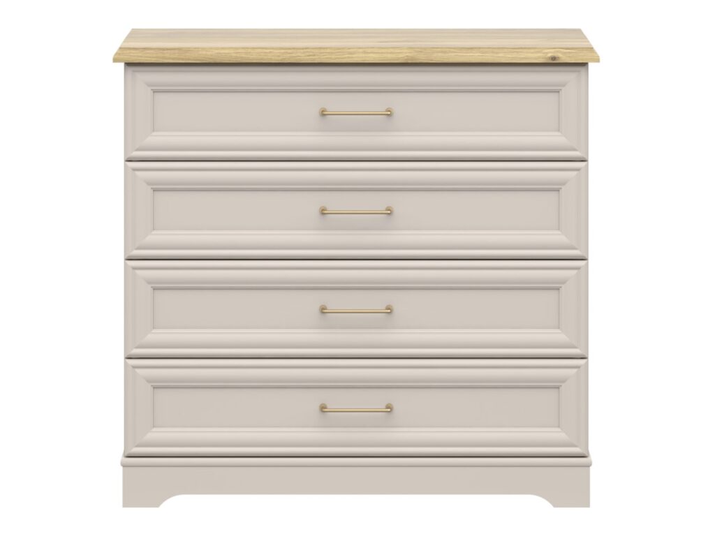 Chest of Drawers Bedroom Unit Storage Drawer Cabinet 4 Drawer Shaker Style Cashmere Beige and Mauvelle Oak - Anga
