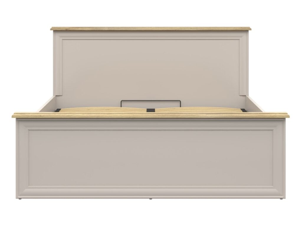 Ottoman Storage Bed King Size Lift Up Bedframe Euro 160cm Shaker Style Cashmere Beige and Mauvelle Oak - Anga
