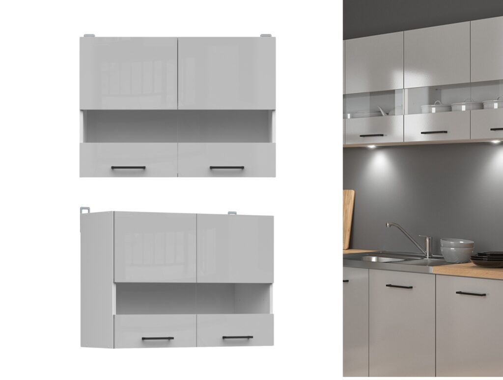 Kitchen Corner Set 11 Cabinets Units Grey Gloss Modern Freestanding Cupboards Complete DIY Fitted Kitchen - Junona
