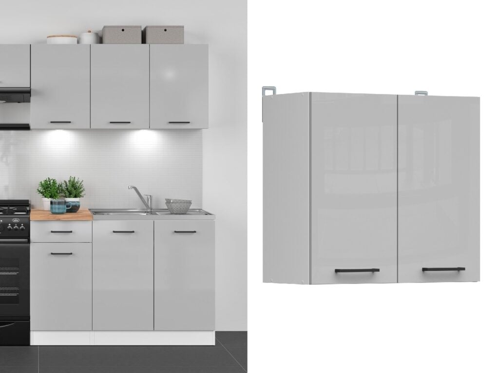 Kitchen Corner Set Cabinets Units Grey Gloss Modern Freestanding 11 Cupboards Complete DIY Fitted Kitchen - Junona
