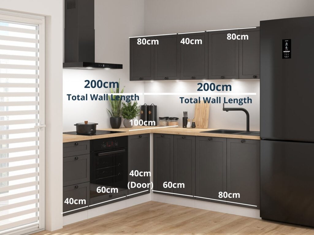 Kitchen Corner Set Cabinets Units Grey Shaker Modern Freestanding 8 Cupboards Complete DIY Fitted Kitchen - Junona