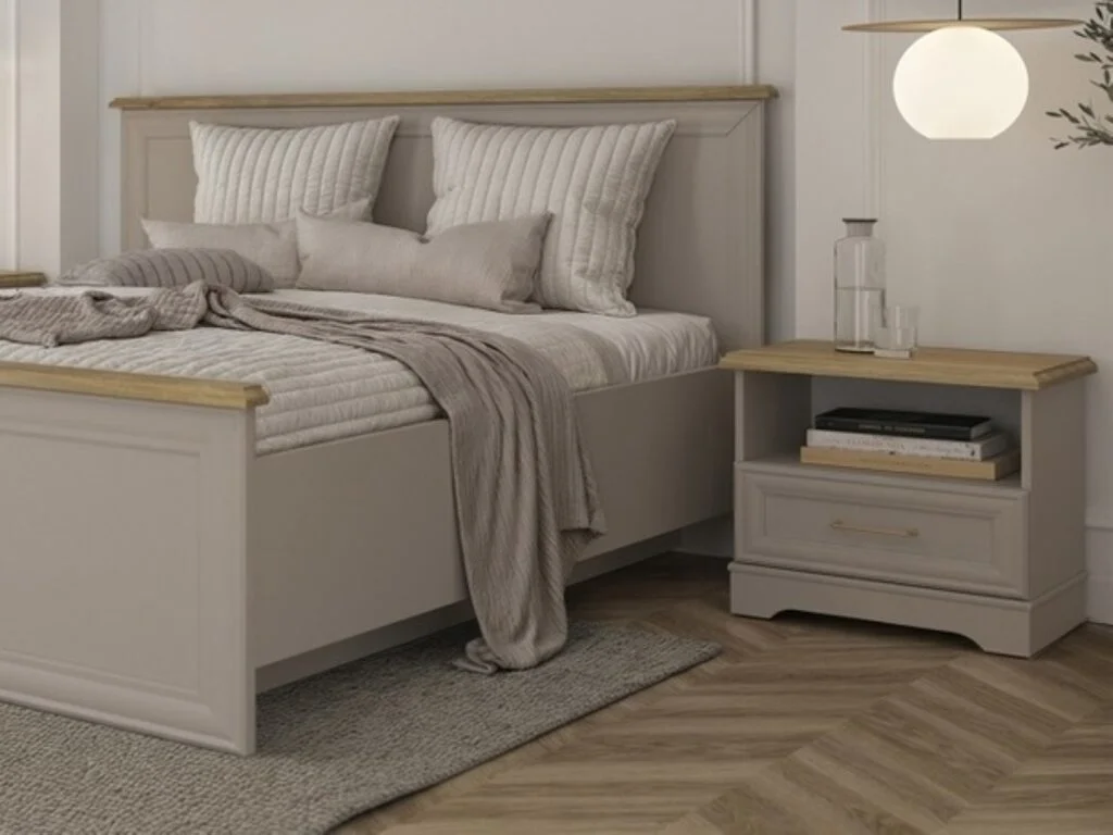 Ottoman Storage Bed King Size Lift Up Bedframe Euro 160cm Shaker Style Cashmere Beige and Mauvelle Oak - Anga