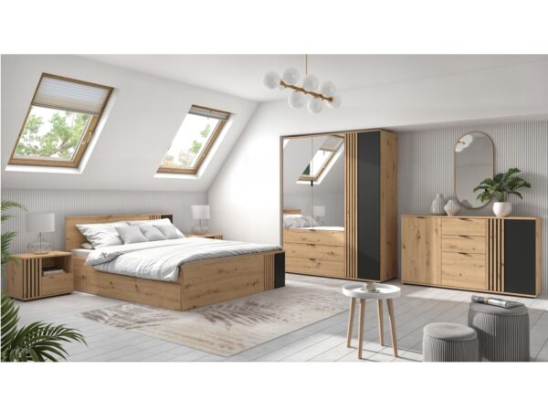 Bedroom Room 2 Shot bedroom furniture set oak and black matt slat panelling Vabres