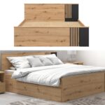 Euro King Size Bed Frame with solid wood slats oak and black matt slat panelling Vabres COLLAGE