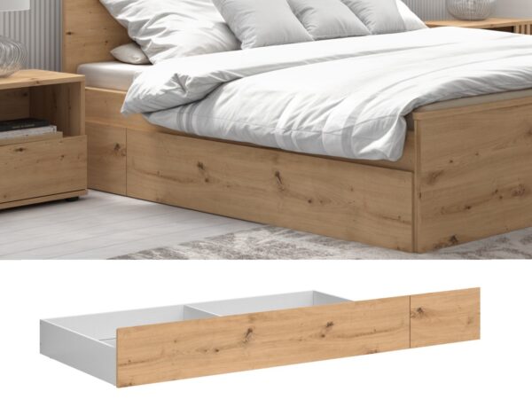 Underbed Wheeled storage drawer bedroom storage solution oak effect Vabres COLLAGE