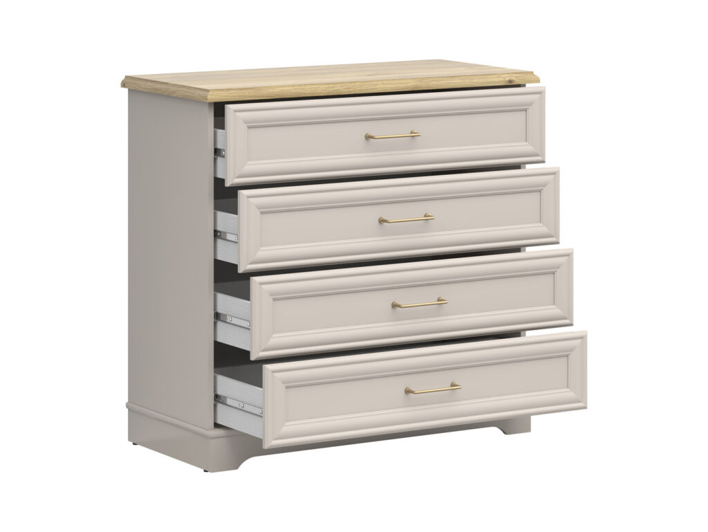 Chest of Drawers Bedroom Unit Storage Drawer Cabinet 4 Drawer Shaker Style Cashmere Beige and Mauvelle Oak - Anga