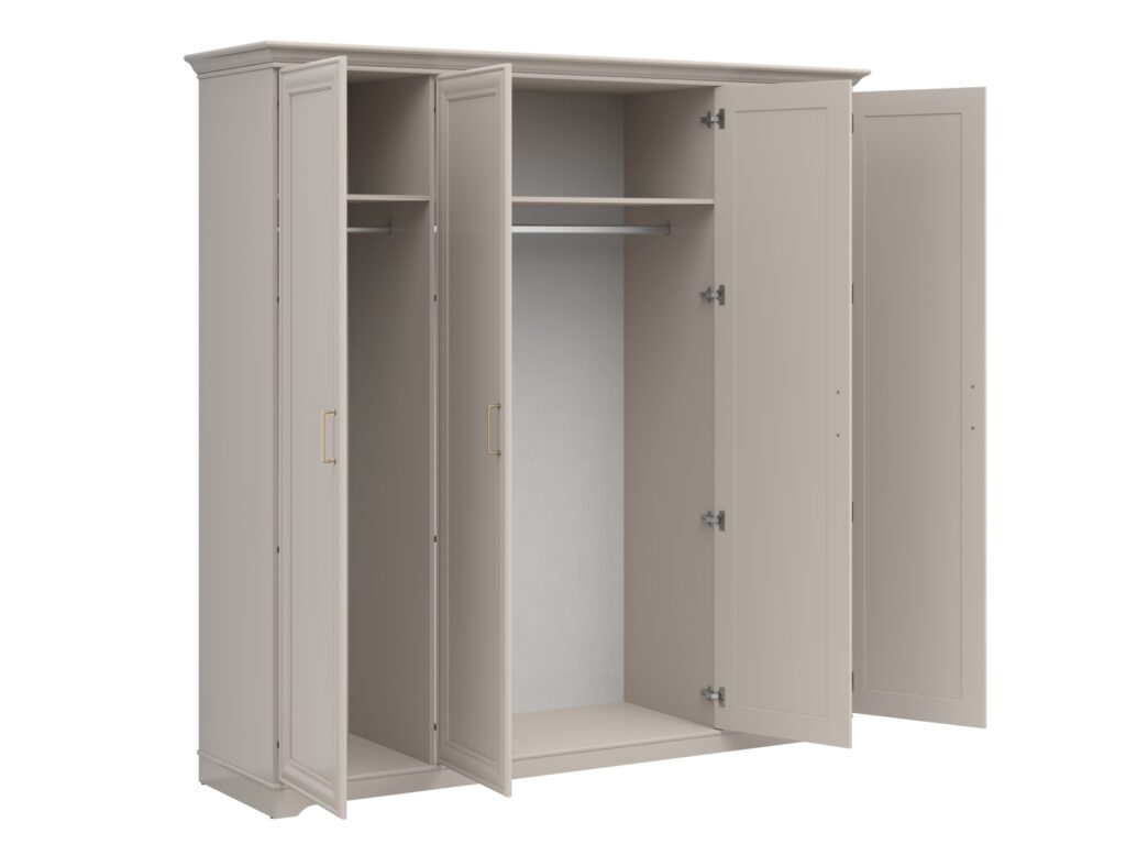 Large Wardrobe 4 Door Storage Cabinet Quadruple Wardrobe Shelves Hanging Rails Shaker Style Cashmere Beige - Anga