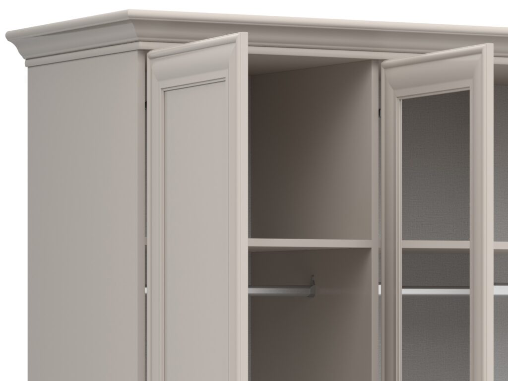 Large Mirror Wardrobe 4 Door Storage Cabinet Quadruple Wardrobe 2 Mirrored Doors Shaker Style Cashmere Beige - Anga