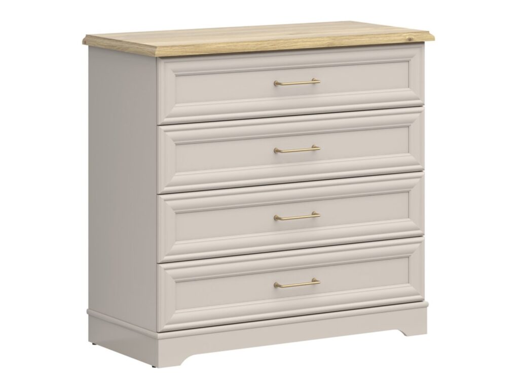 Chest of Drawers Bedroom Unit Storage Drawer Cabinet 4 Drawer Shaker Style Cashmere Beige and Mauvelle Oak - Anga