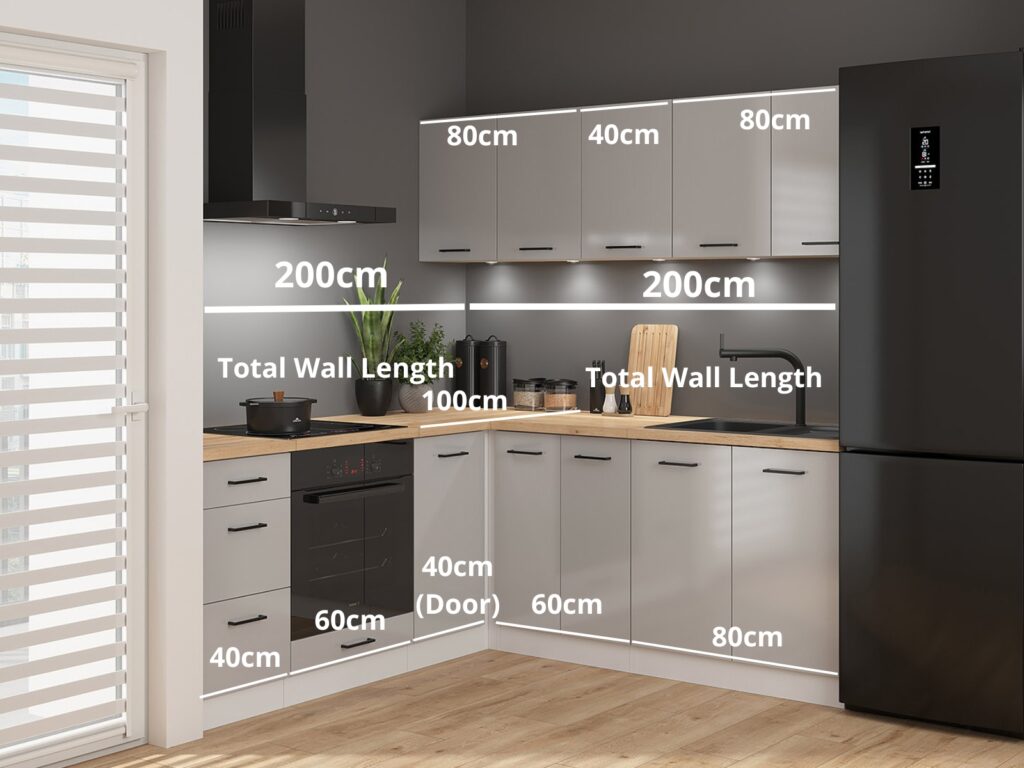 Kitchen Corner Set Cabinets Units Gloss Grey Modern Freestanding 8 Cupboards Complete DIY Fitted Kitchen - Junona