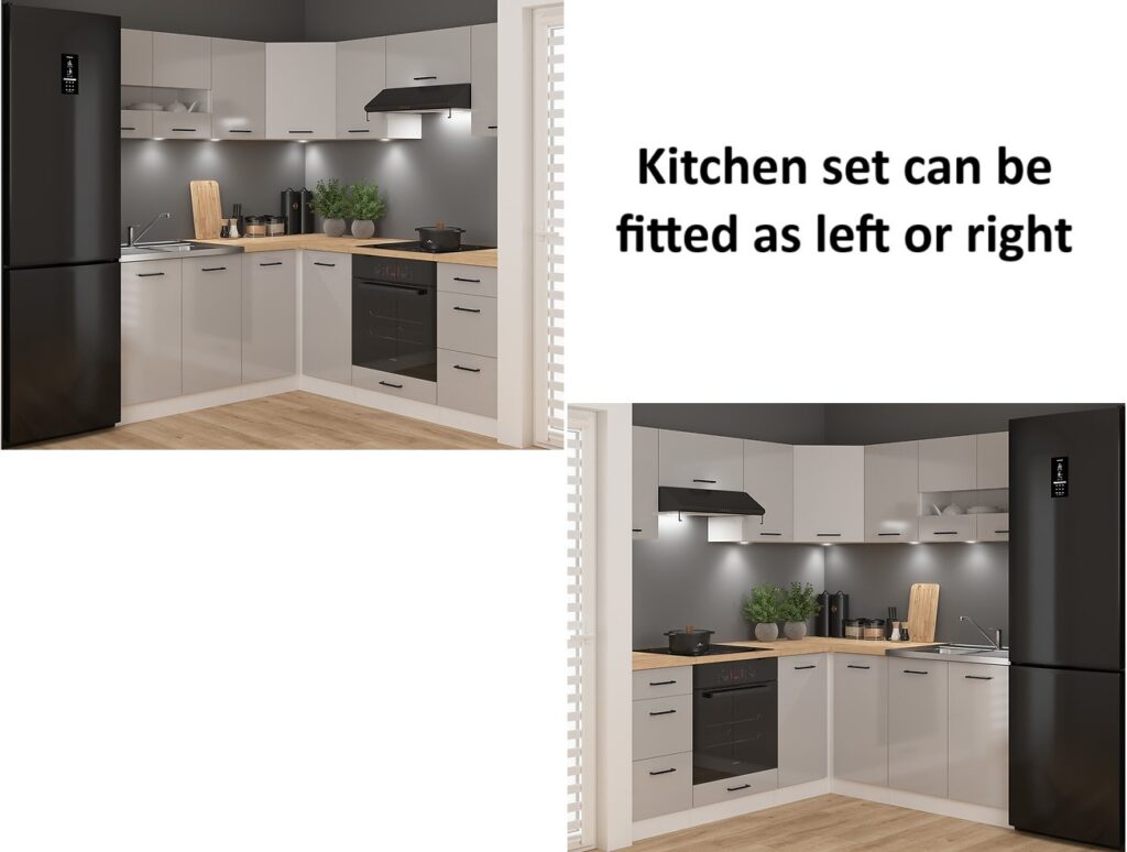Kitchen Corner Set 11 Cabinets Units Grey Gloss Modern Freestanding Cupboards Complete DIY Fitted Kitchen - Junona