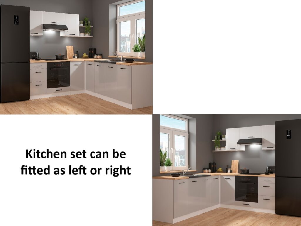 Kitchen Corner Set 9 Cabinets Units Grey Gloss Modern Freestanding Cupboards Complete DIY Fitted Kitchen - Junona