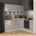 corner kitchen cabinet set L shaped kitchenette Gloss GREY Junona Nar 1 Right