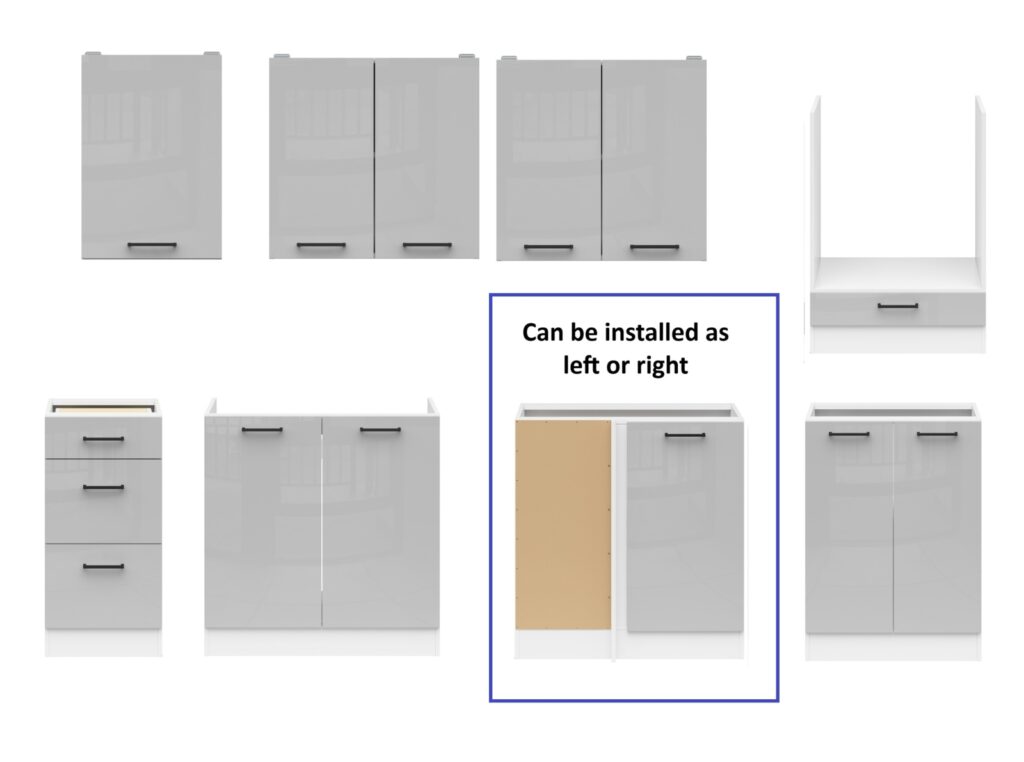 Kitchen Corner Set Cabinets Units Gloss Grey Modern Freestanding 8 Cupboards Complete DIY Fitted Kitchen - Junona
