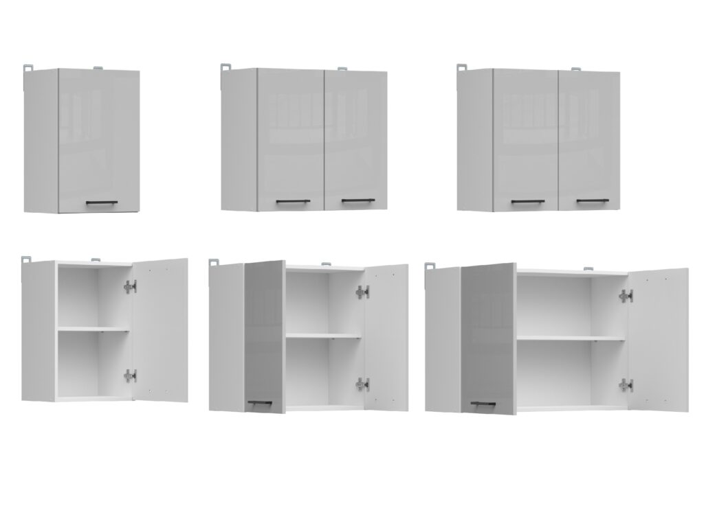 Kitchen Corner Set Cabinets Units Gloss Grey Modern Freestanding 8 Cupboards Complete DIY Fitted Kitchen - Junona