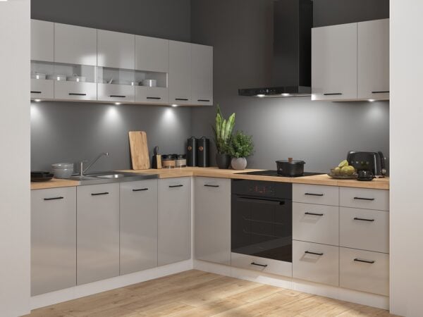corner kitchen cabinet set L shaped kitchenette Gloss GREY Junona Nar 2 Right
