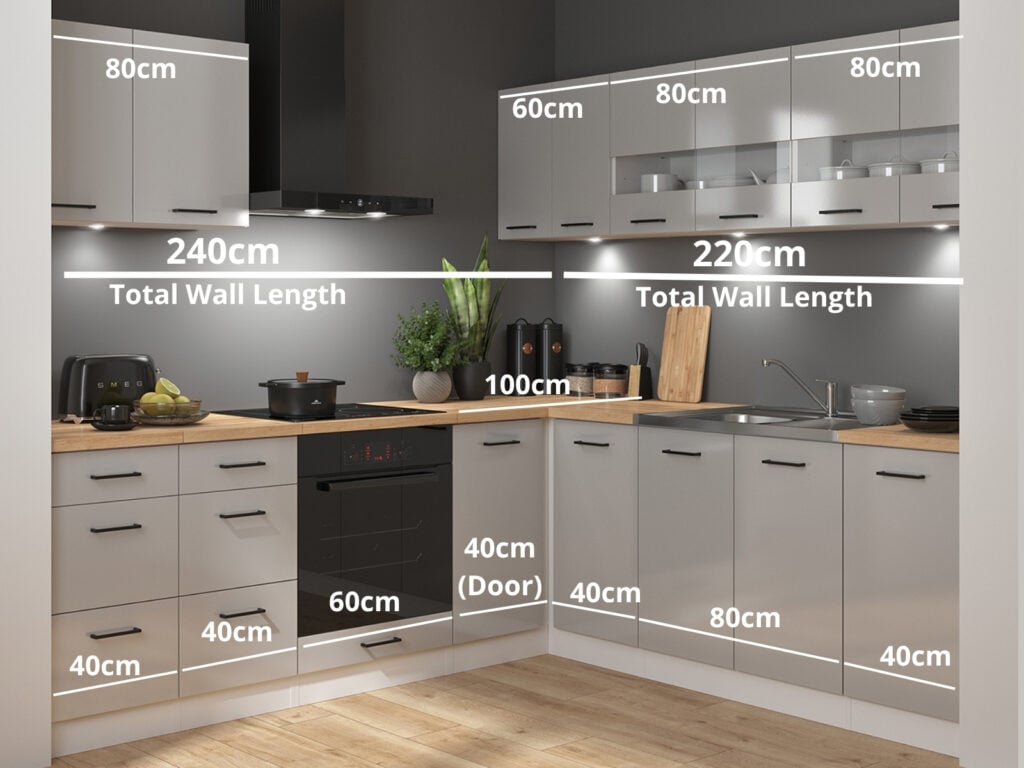 Kitchen Corner Set Cabinets Units Grey Gloss Modern Freestanding 11 Cupboards Complete DIY Fitted Kitchen - Junona