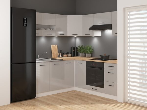 corner kitchen cabinet set L shaped kitchenette Gloss GREY Junona Nar 3 Right