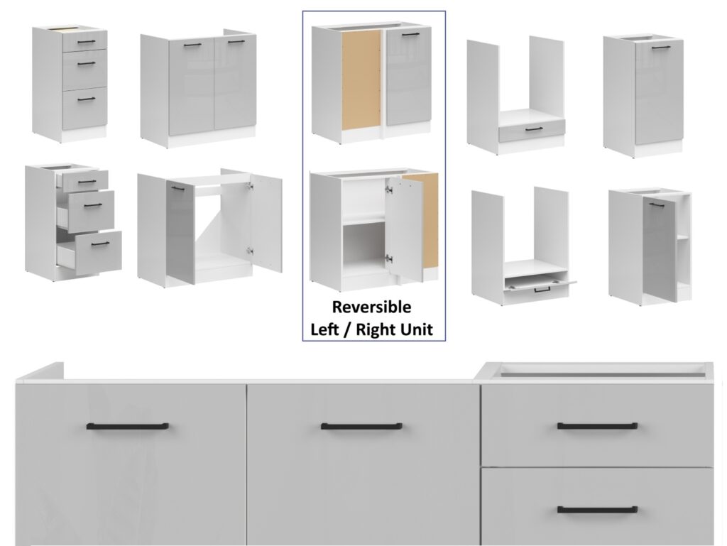 Kitchen Corner Set 11 Cabinets Units Grey Gloss Modern Freestanding Cupboards Complete DIY Fitted Kitchen - Junona