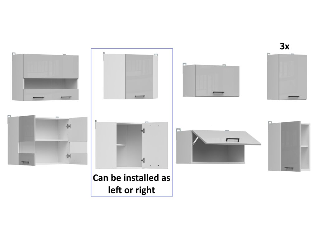 Kitchen Corner Set 11 Cabinets Units Grey Gloss Modern Freestanding Cupboards Complete DIY Fitted Kitchen - Junona