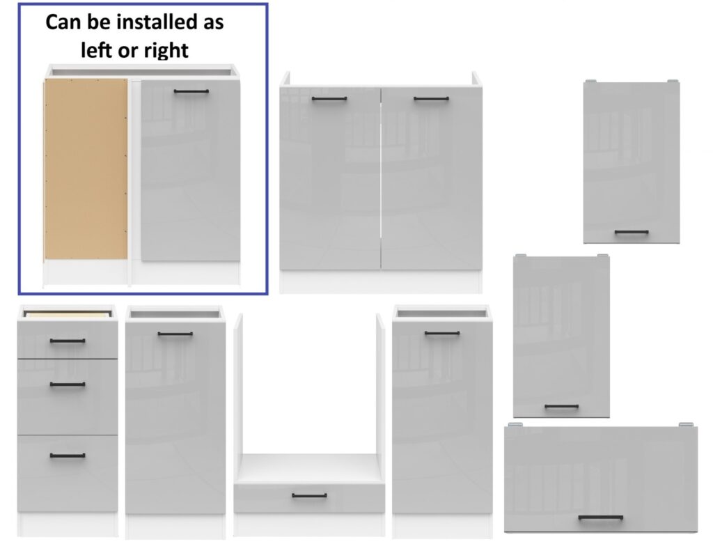 Kitchen Corner Set 9 Cabinets Units Grey Gloss Modern Freestanding Cupboards Complete DIY Fitted Kitchen - Junona