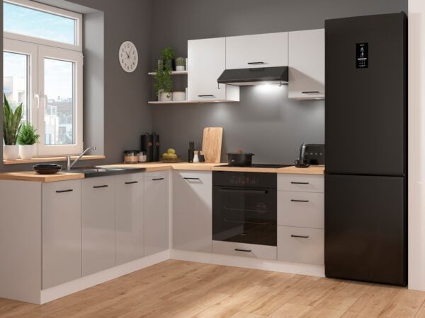 corner kitchen cabinet set L shaped kitchenette Gloss GREY Junona Nar 4 Right